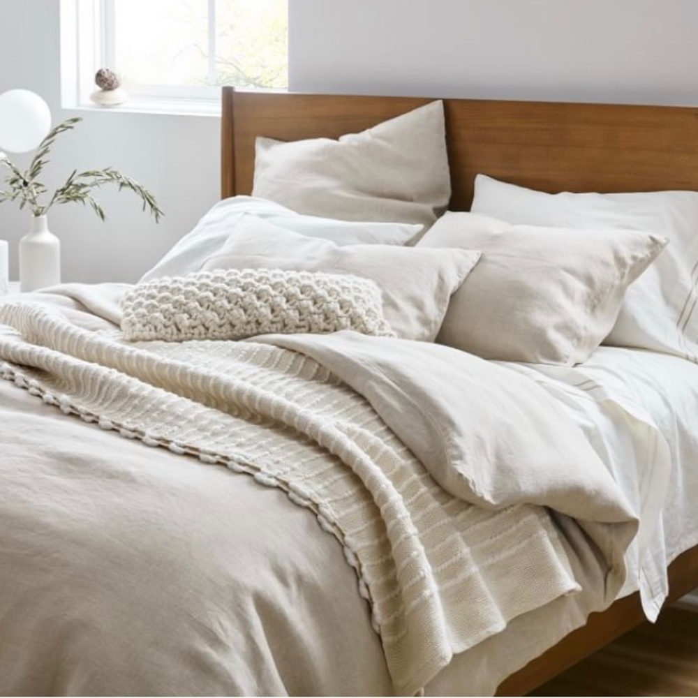 West Elm Organic Hemp Cotton Duvet Cover Full/Queen & 2 Euro Shams Clay NWT